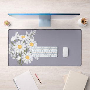 Elegant Floral White Daisies on Lavender Desk Mat