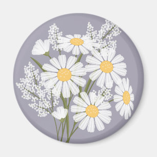 Elegant Floral White Daisies on Lavender Magnet
