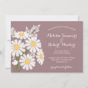 Elegant Floral White Daisies Pink Wedding Invitation