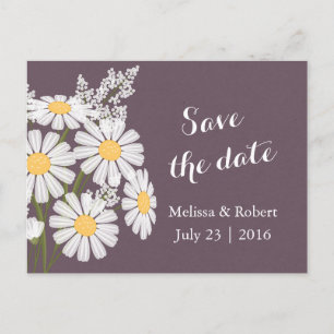 Elegant Floral White Daisies Plum Save the Date Announcement Postcard