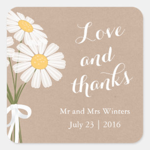 Elegant Floral White Daisies Thank You Wedding Square Sticker