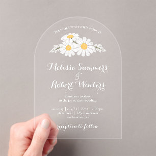 Elegant Floral White Daisies Wedding Acrylic Invitations