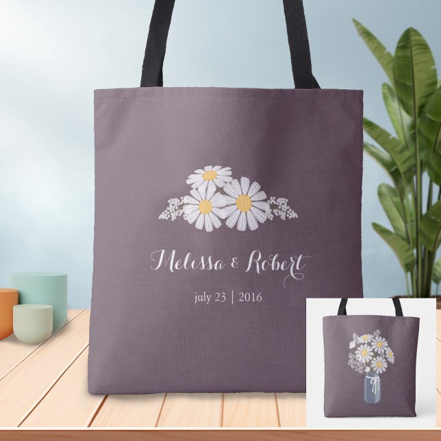 Elegant Floral White Daisies Wedding Favour Tote Bag (Creator Uploaded)