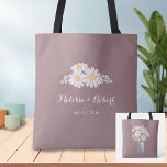 Elegant Floral White Daisies Wedding Favour Tote Bag<br><div class="desc">The simplicity of a bouquet of white daisies in a mason jar,  aided by the white script font,  creates an elegant yet minimalistic wedding design. Kraft paper adds a charming rustic backdrop. The text is fully editable.</div>