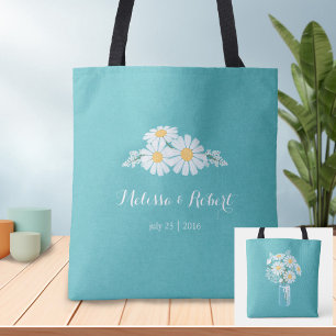 Elegant Floral White Daisies Wedding Favour Tote Bag