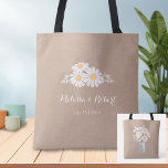 Elegant Floral White Daisies Wedding Favour Tote Bag<br><div class="desc">The simplicity of a bouquet of white daisies in a mason jar,  aided by the white script font,  creates an elegant yet minimalistic wedding design. Kraft paper adds a charming rustic backdrop. The text is fully editable.</div>