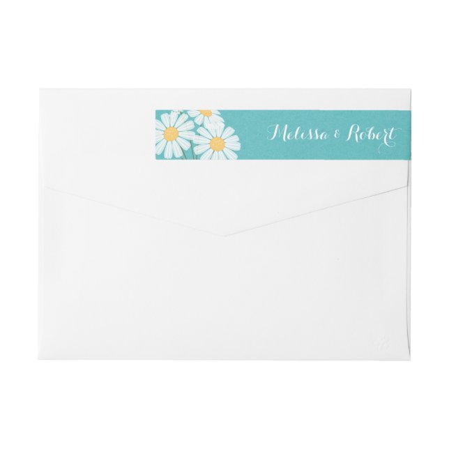 Elegant Floral White Daisies Wedding Wrap Around Label (Back)