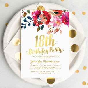 Elegant Floral White Gold 18th Birthday Party Invitation