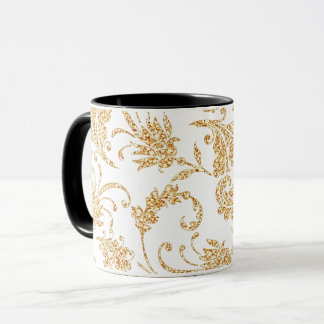 Elegant Floral White Gold Mug (Front Left)