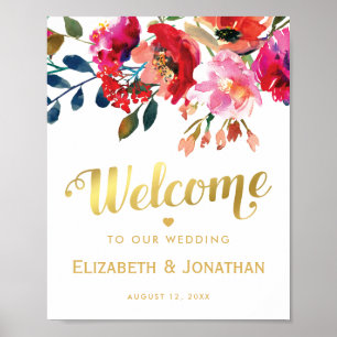 Elegant Floral White Gold Welcome Wedding Poster