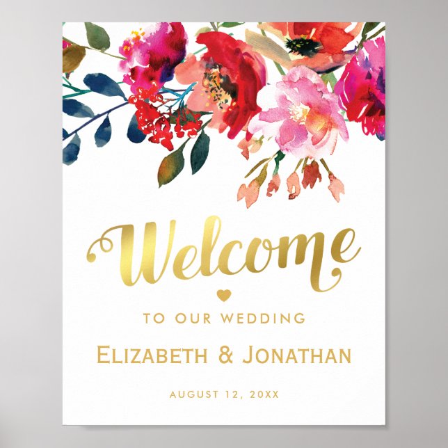 Elegant Floral White Gold Welcome Wedding Poster (Front)