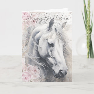 Elegant Floral White Horse Holiday Card