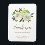 Elegant Floral White Ivory Gold Wedding Favour Magnet<br><div class="desc">Elegant floral wedding favour magnet with watercolor painted flowers in neutral tones of ivory, white, and champagne along with some greenery. Below is "thank you for celebrating with us" in a gold tone script along with your names and date. These sophisticated wedding favour magnets make useful wedding favours and are...</div>