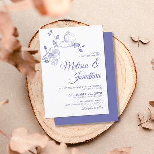 Elegant floral white periwinkle orchids wedding invitation