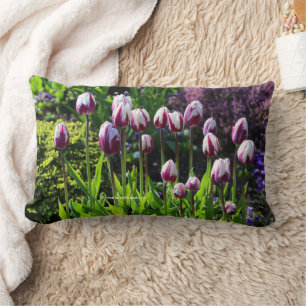 Elegant Floral White Purple Tulips Lumbar Cushion