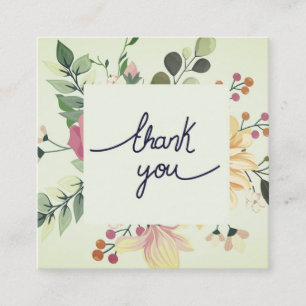 Elegant floral white thank you square business car card