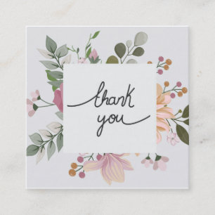 Elegant floral white thank you square business card