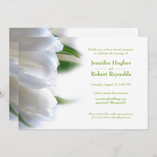 Elegant Floral White Virtual Wedding Invitation (Front/Back)