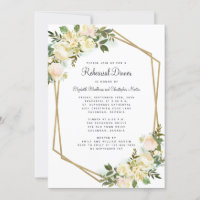 Elegant Floral White Wedding Gold Rehearsal Dinner