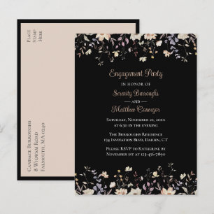 Elegant Floral Wildflower Black Boho Bridal Shower Invitation Postcard