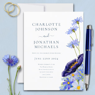 Elegant Floral Wildflower Blue Invitation Postcard