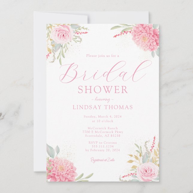 Elegant Floral Wildflower Bridal Shower Invitation (Front)