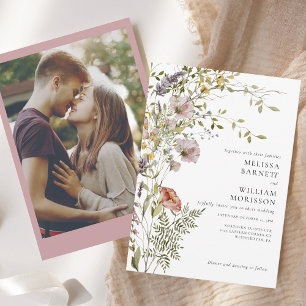 Elegant Floral Wildflower Photo Wedding Invitation