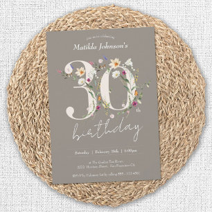 Elegant Floral Wildflowers 30th Birthday Party Invitation