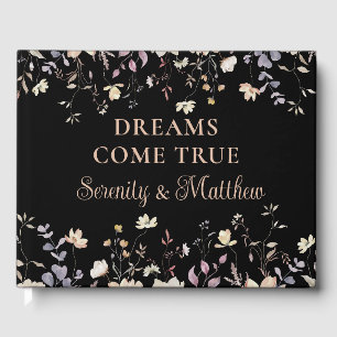 Elegant Floral Wildflowers Black Boho Wedding Guest Book