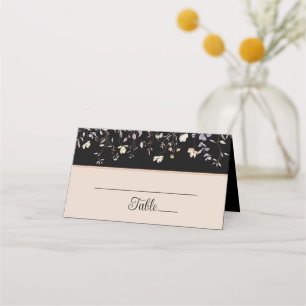 Elegant Floral Wildflowers Black Boho Wedding  Place Card