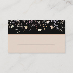 Elegant Floral Wildflowers Black Boho Wedding  Place Card