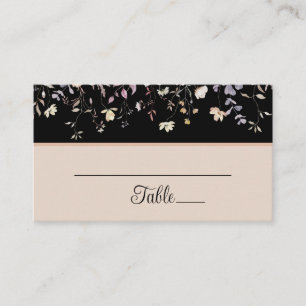 Elegant Floral Wildflowers Black Boho Wedding  Place Card