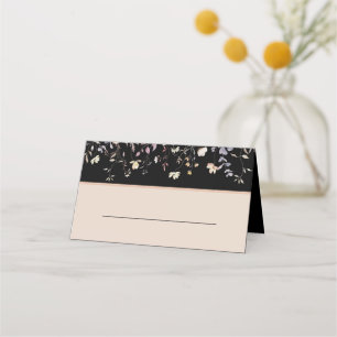 Elegant Floral Wildflowers Black Boho Wedding  Place Card