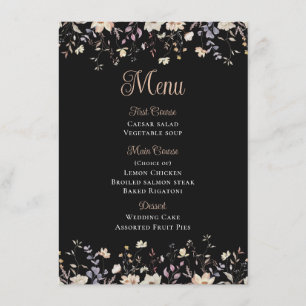 Elegant Floral Wildflowers Black Wedding Menu