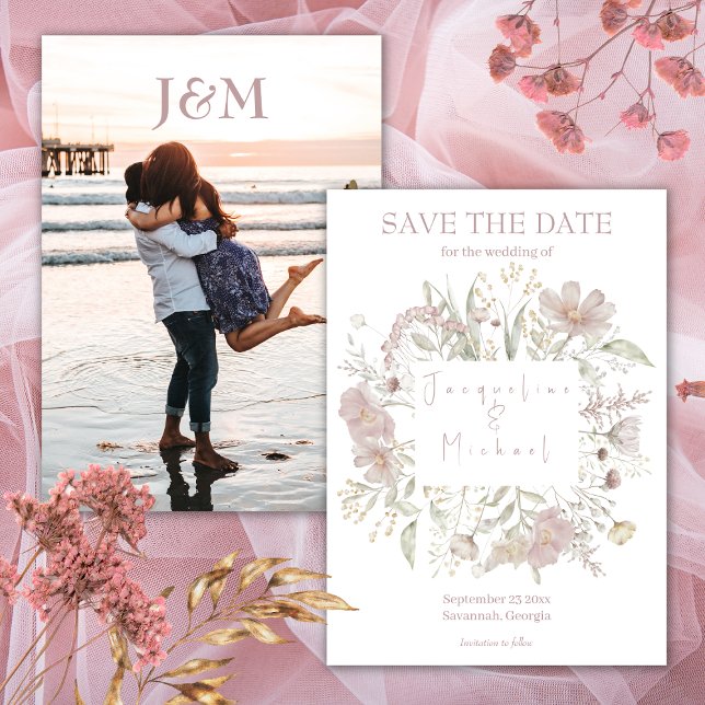 Elegant Floral Wildflowers Photo Save The Date Invitation (Creator Uploaded)