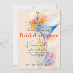 elegant floral wine glass Bridal shower  Invitation