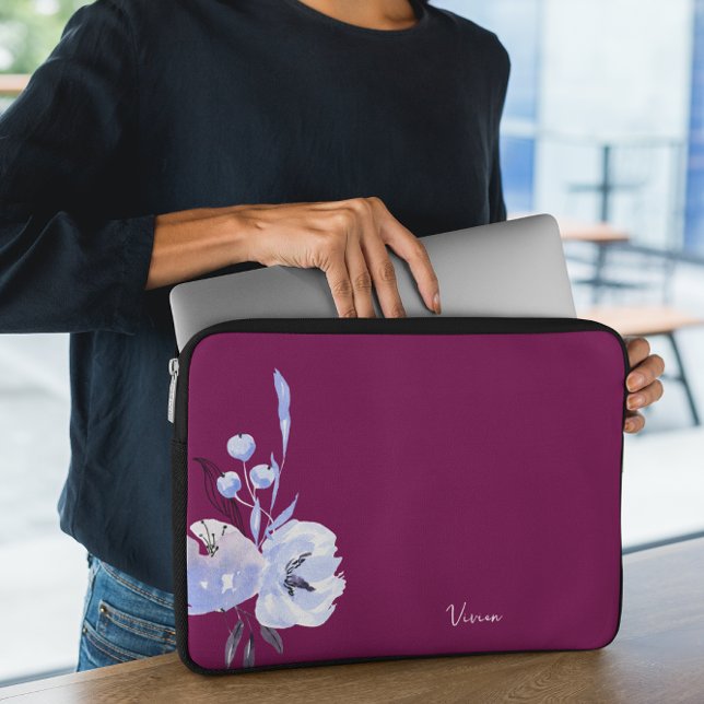 Elegant Floral Wine Red Abstract  Laptop Sleeve (Creator Uploaded)