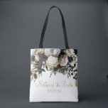 Elegant floral winter chic wedding bridesmaid tote bag<br><div class="desc">Elegant winter or late autumn fall wedding stylish bridesmaid / maid of honour / flower girl / mother of the bride / mother of the groom / matron of honour custom tote bag featuring a beautiful white ivory peonies greenery bouquet with seasonal branches, foliage, and leaves. Easy to personalise with...</div>