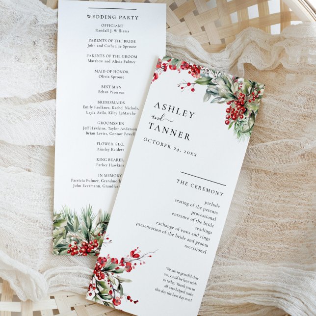 Elegant Floral Winter Christmas Wedding Programme (Creator Uploaded)