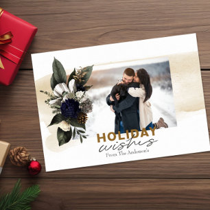 Elegant Floral Winter Holiday Wishes Photo Card