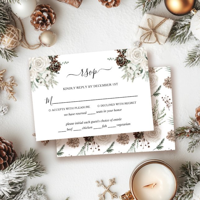 Elegant Floral Winter Wedding RSVP Card (Creator Uploaded)