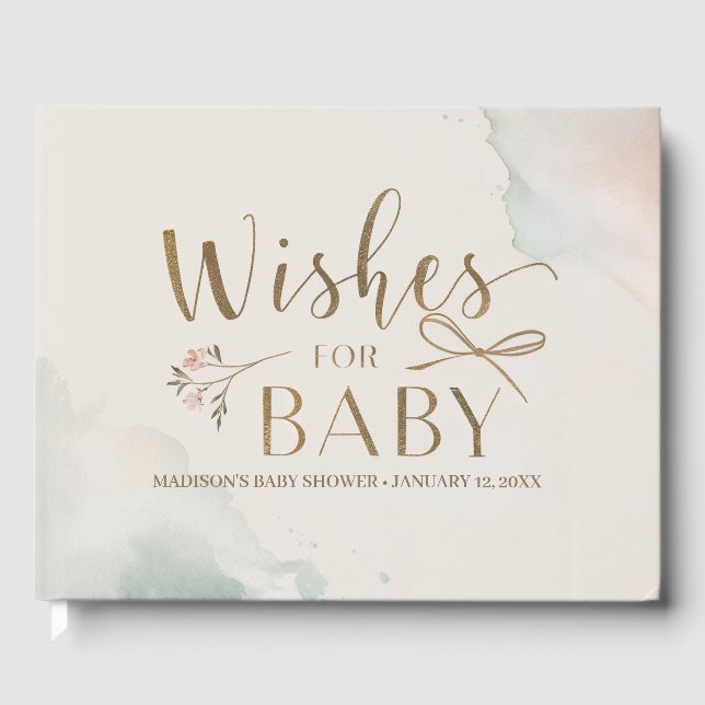 Elegant Floral Wishes for Baby Shower Guest Book (Front)