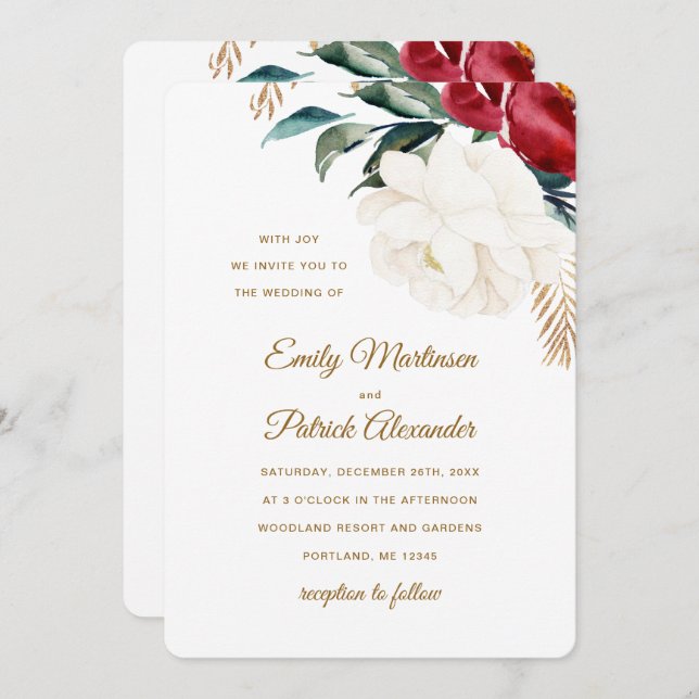 Elegant Floral with Greenery Christmas Wedding Invitation (Front/Back)