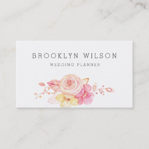 Elegant Floral With Pearls Wedding Planner Business Card