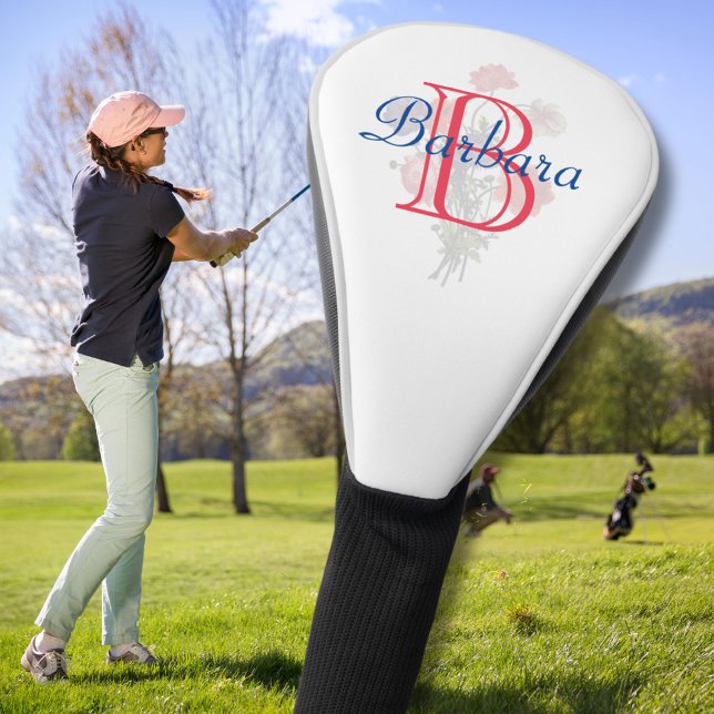 Elegant Floral with Personalised Monogram Name  Golf Head Cover (Creator Uploaded)