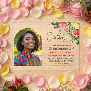 Elegant Floral with Photo 27th Birthday Party  Acrylic Invitations