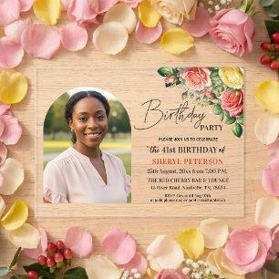 Elegant Floral with Photo 41st Birthday Party Acrylic Invitations