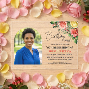 Elegant Floral with Photo 49th Birthday Party  Acrylic Invitations