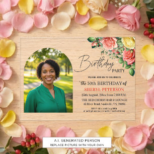 Elegant Floral with Photo 50th Birthday Party  Acrylic Invitations