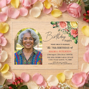 Elegant Floral with Photo 78th Birthday Party  Acrylic Invitations
